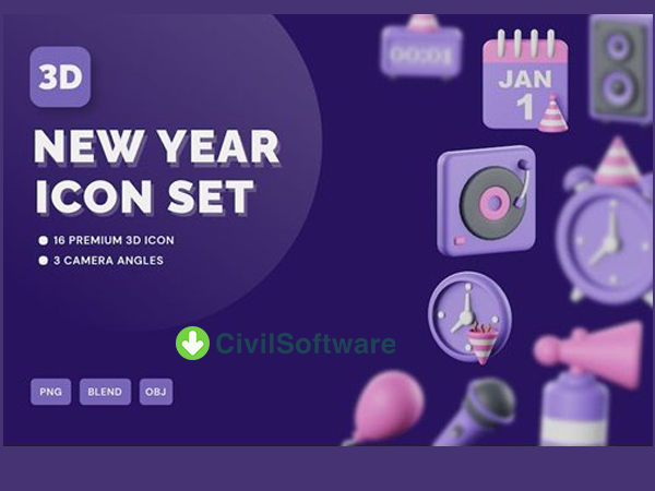 ايقونات ثلاثية الابعاد مفتوحة المصدر New Year 3D Icon Set